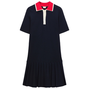 OCHIRLY欧时力 学院风撞色polo领短袖针织连衣裙短款夏新