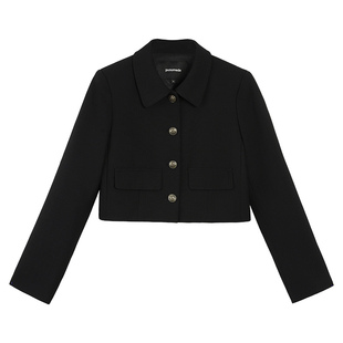 pusumede 黑色短款小香风外套女2025春秋翻领高级感气质开衫上衣