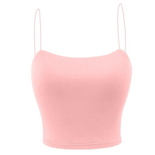 图图小有名气基本款显胸小吊带小方领短腰粉红恤抹胸性感纯欲上衣