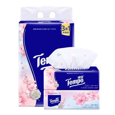 Tempo得宝樱花味软抽抽纸有香纸巾餐巾纸4层加厚90抽8包家用by