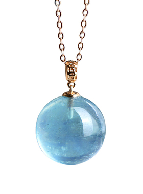 18K金高品海蓝宝圆珠吊坠项链女