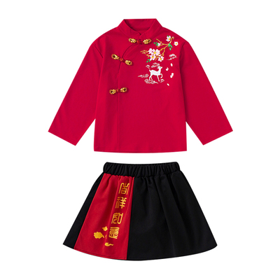 儿童中国红喜庆演出服中国风