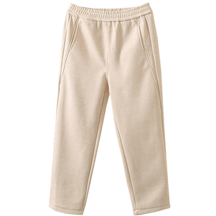 秋冬大码200斤杏色烟管加绒裤女加厚松紧腰显瘦哈伦直筒休闲裤潮