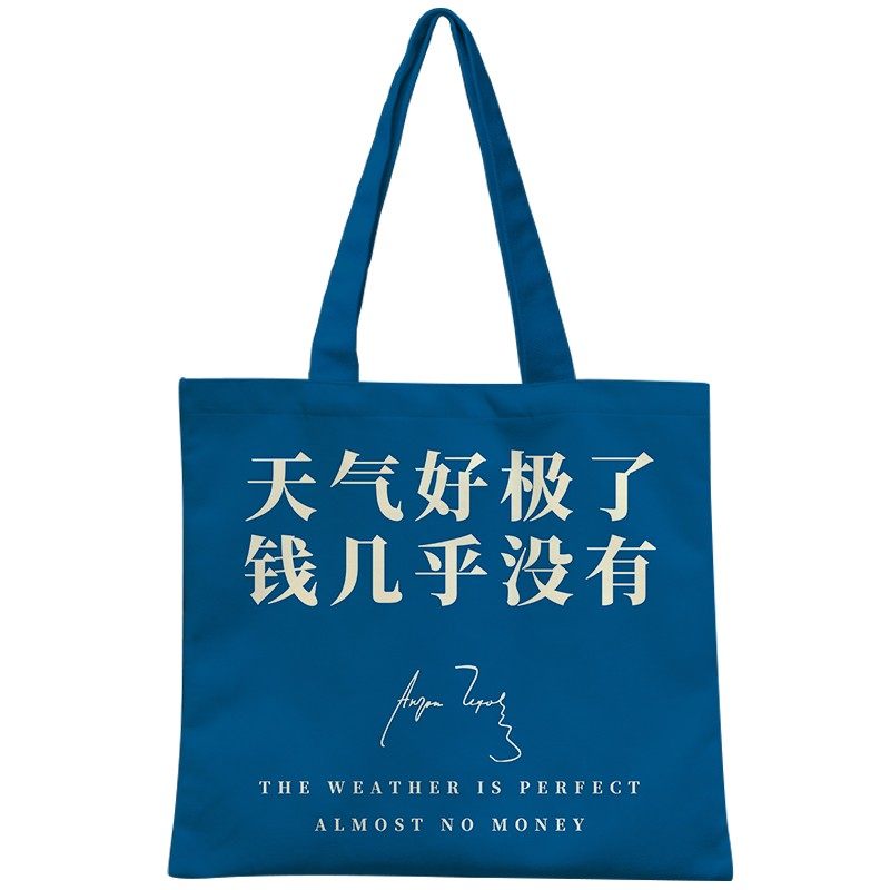 契诃夫上班帆布包趣味文字天气好极了钱几乎没有布袋打工人通勤包