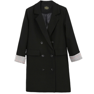 胖mm大码西服女中长款双排扣洋气休闲宽松显瘦200斤春秋西装外套