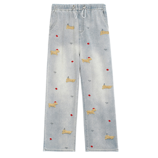 孕妇牛仔裤春秋外穿无托腹刺绣阔腿裤2026新款不勒肚子直筒裤春装