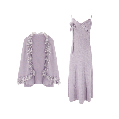 SYT自制马海毛花朵披肩吊带裙