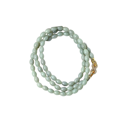 天然俄罗斯碧玉细料鸭蛋青桶珠款项链 男女款玉石颈链饰品礼物