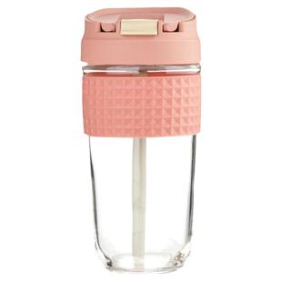 乐扣乐扣男女士儿童运动玻璃水杯500ML耐高温带吸管便携茶杯350ML