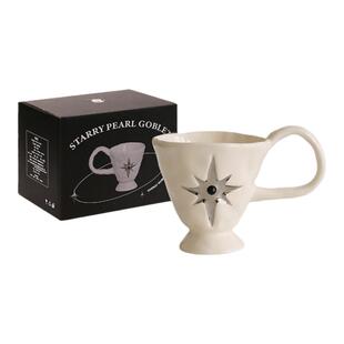 星芒珍珠高脚杯女生咖啡杯轻奢陶瓷杯梦幻庄园情侣马克杯生日礼物