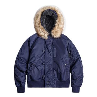 马登工装美式复古N2A毛领派克服蓝色座山雕短款棉服夹克外套男冬