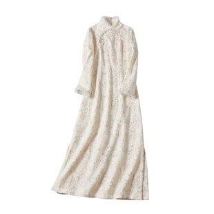 鹊踏枝 秋冬中式国风加厚保暖茶服禅意改良年轻款旗袍收腰连衣裙