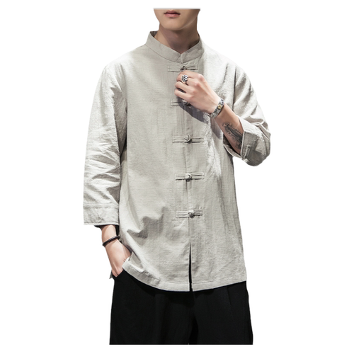 唐装男款春季中国风中式七分袖衬衫中老年男老头练功服禅服居士服