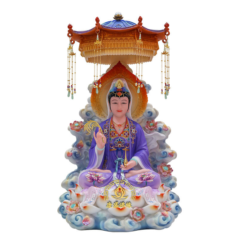 汉白玉南海观音菩萨坐莲摆件