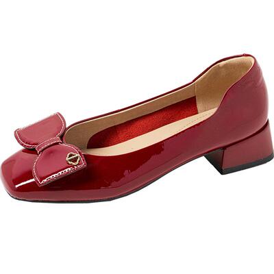 康莉浅口中跟鞋蝴蝶结甜美