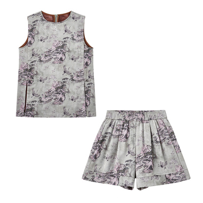 印花短裤休闲时尚两件套