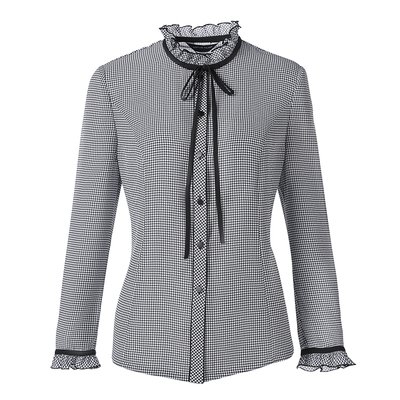 靓诺通勤气质千鸟格木耳领修身