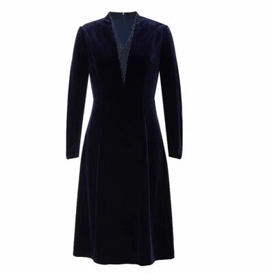 【百合裙】娜家春季新款静奢优雅气质v领长袖连衣裙子NF10503Q7