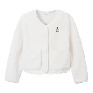 【WOODIE系列】SPAO韩国同款冬季女士简约摇粒绒小熊刺绣外套