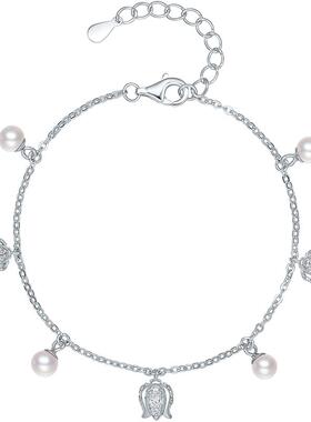 周六福铃兰花手链女淡水珍珠手饰S925银百搭时尚送女友节日礼物