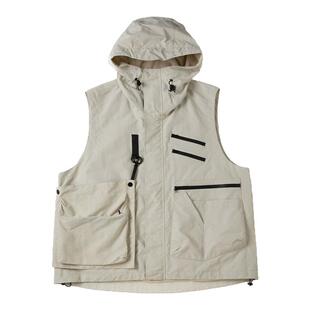 AOGZ工装多口袋马甲男女夏季美式高街设计感机能口袋连帽无袖背心