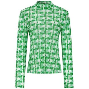 曼德诗撞色小衫2025秋季新款半高领时尚印花套头衫正肩修身打底衫