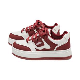 人本厚底小白鞋女2026春季新款时尚休闲鞋子学生百搭酒红小众板鞋