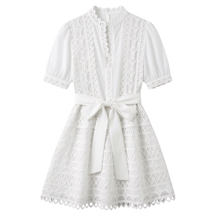 Solid color stand up collar lace up dress 纯色立领系带连衣裙