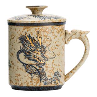 金镶玉马克杯陶瓷茶杯手绘青花火石红办公室带盖水杯个人专用茶具