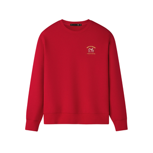 HLA/海澜之家马年贺岁红色卫衣26春秋新圆领贴布绣花卡通马长袖男