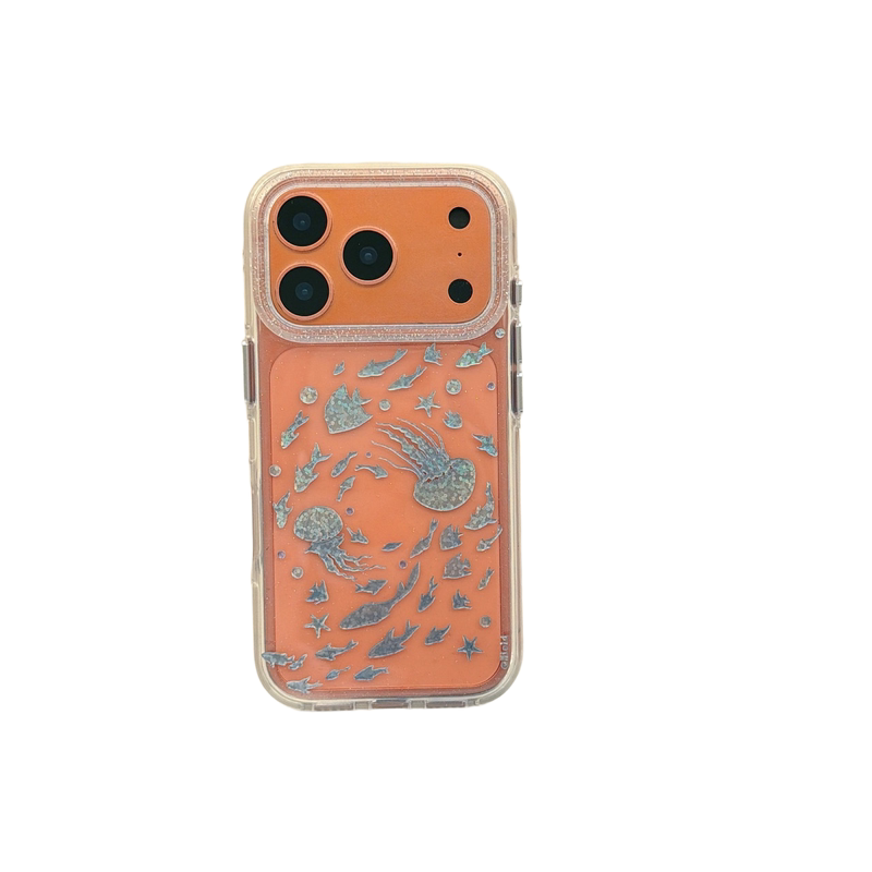 透色鎏金鱼群水母iphone适用17promax苹果16pro时尚15潮流14女生13包相机AI触摸键圆边气囊防摔双层IMD手机壳