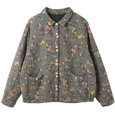 孔雀飞飞2023冬季印花加绒外套