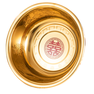 加厚金盆仿铜盆结婚金色喜盆新娘陪嫁聚宝盆不锈钢金色洗脸盆圆形