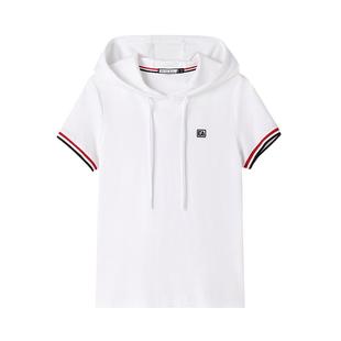 ELLE Active2026春夏百搭连帽t恤女夏季运动休闲上衣宽松短袖