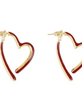 精美红爱心银针耳环女小众设计高级感轻奢耳饰2025新款高级感耳钉