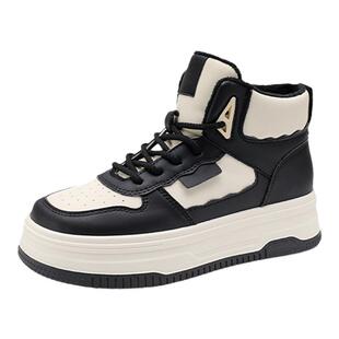 厚底板鞋女款2025新款春夏加绒保暖黑白百搭高帮小白鞋休闲运动鞋