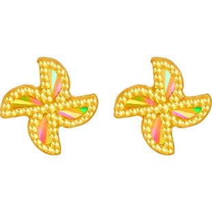 周六福黄金5G足金耳饰耳钉炫彩小风车耳针计价女友妇女节礼物