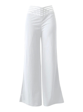 镂空高腰纯色微喇叭长裤女Hollow-out women's flared pants