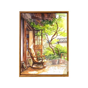 夏日午后小院涂色DIY数字油彩画