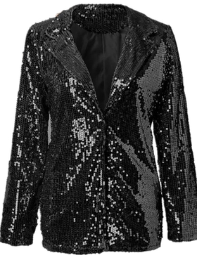 Flip collar long sleeved sequined suit jacke长袖亮片西装外套