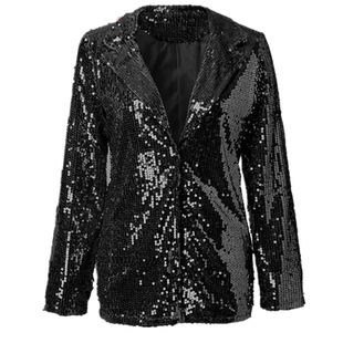 Flip collar long sleeved sequined suit jacke长袖亮片西装外套