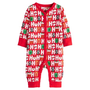 英国Next童装25新款男女宝宝婴儿圣诞驯鹿不包脚拉链连体衣爬爬服