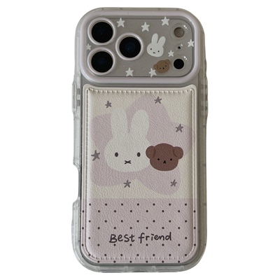 适用苹果手机壳拼接波点小熊兔子
