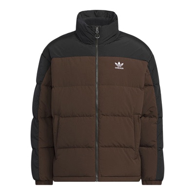 阿迪达斯三叶草羽绒服男装2025冬宽松撞色立领休闲运动外套KS6081