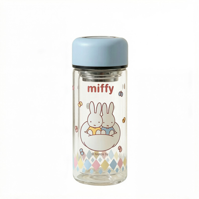 MIFFY米菲卡通高硼硅玻璃杯可爱超萌茶水分离水杯双层防烫杯子