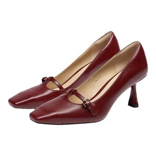 剧院玫瑰|蹀愫2025年红色T带玛丽珍鞋羊皮高跟鞋单鞋TA54537-12