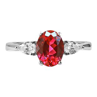 1.5ct鸽血红满火彩培育红宝石925银戒指三石款镶嵌925银镀金日常