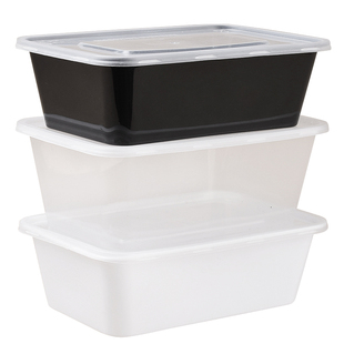 高档黑色长方形一次性餐盒透明外卖打包盒500ml塑料美式饭盒带盖