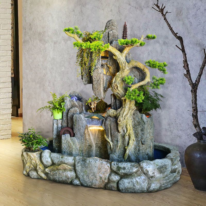 大型假山流水景观庭院楼梯过道玄关客厅阳台山水造景瀑布装饰摆件