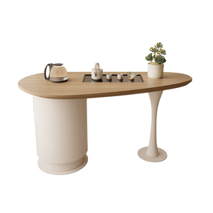 阳台实木茶桌家用小型茶台烧水壶一体嵌入式2025新款奶油风泡茶桌